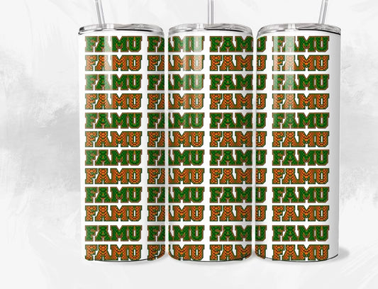 Famu orange and green rattler pattern 20oz cup (model 1817.1) with metal straw