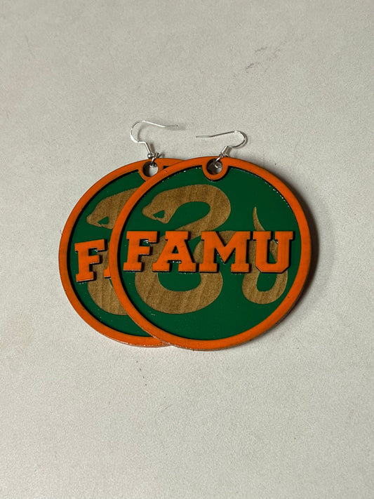 1pair Round FAMU Talisman Earrings Original custom FAMU EARRINGS Orange/Green