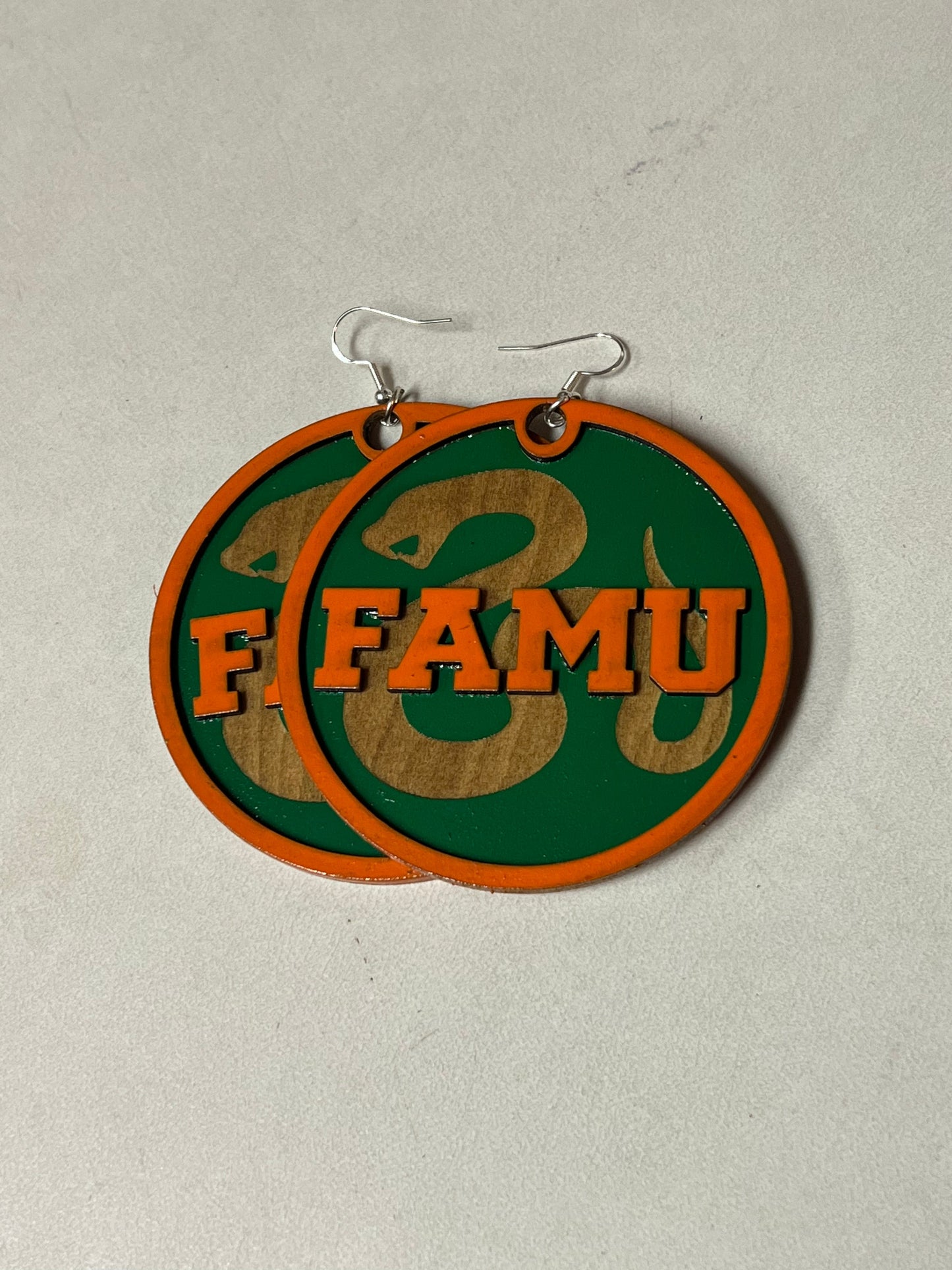 Round FAMU orange & green Talisman Earrings 1 pair